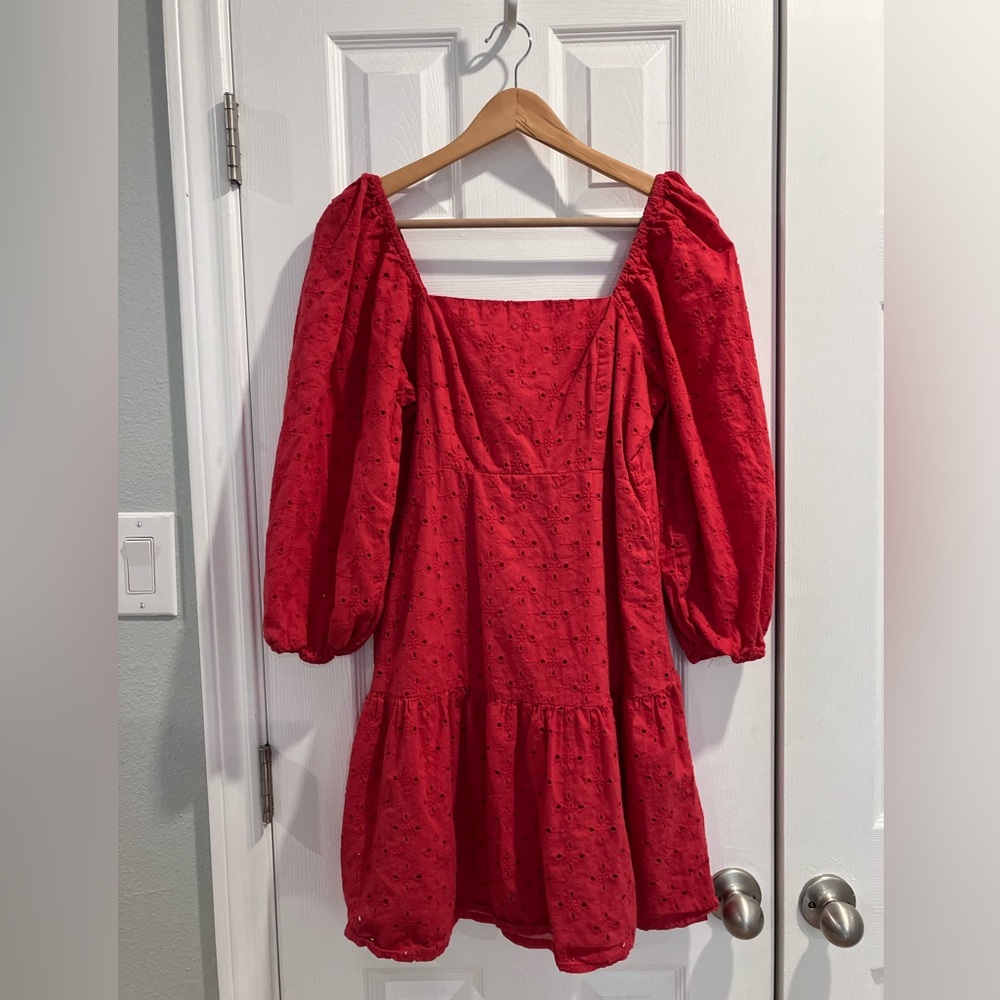 Beyond Words Red Cotton Eyelet Dress